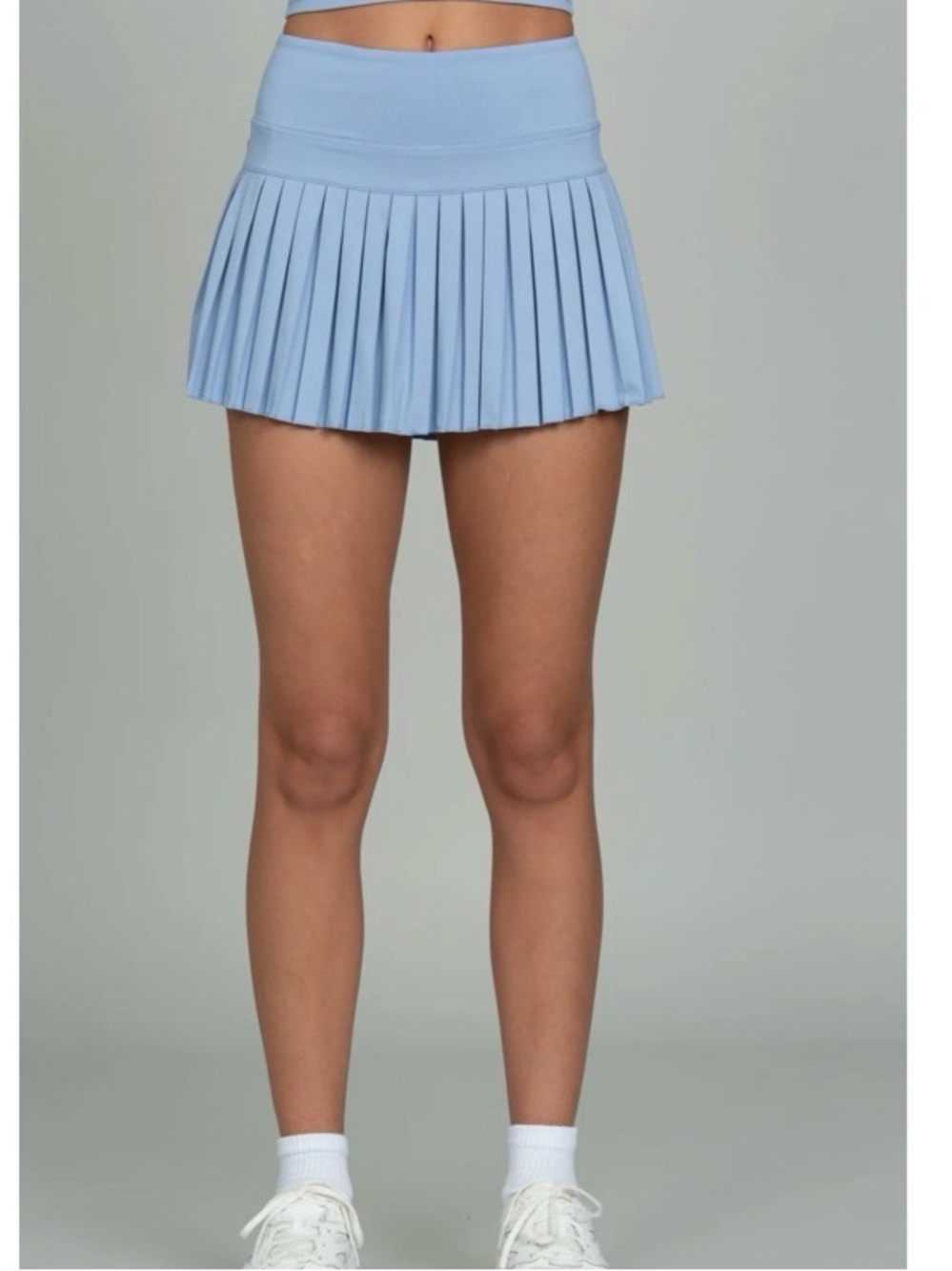 Gold hinge Light Blue Pleated Mini Skirt with High Waist